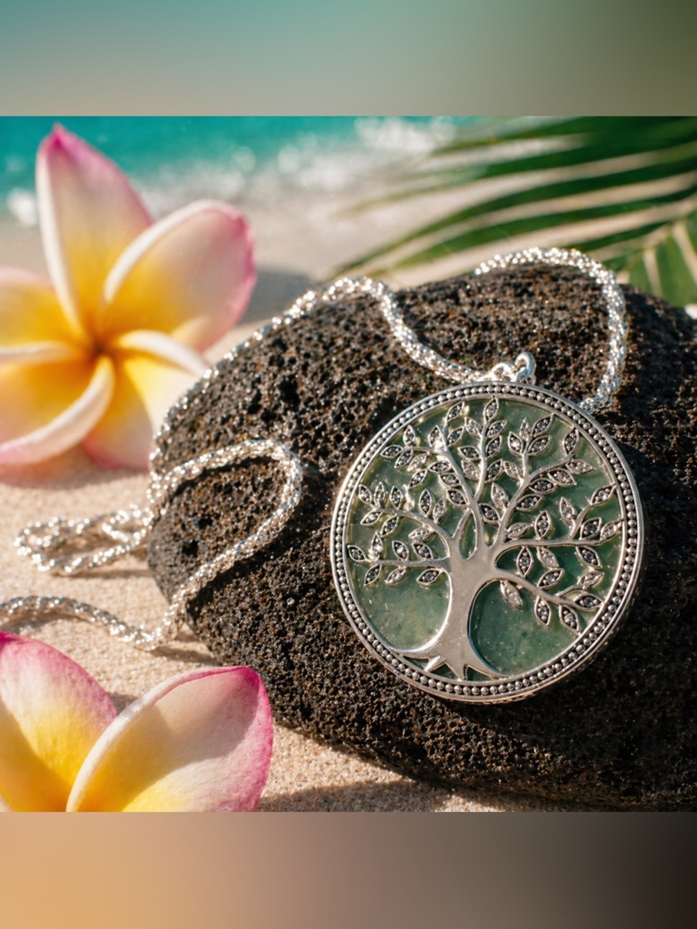 Thomas Sabo Tree of Life Necklace 925 Sterling Silver Green Stone 45cm / 18“